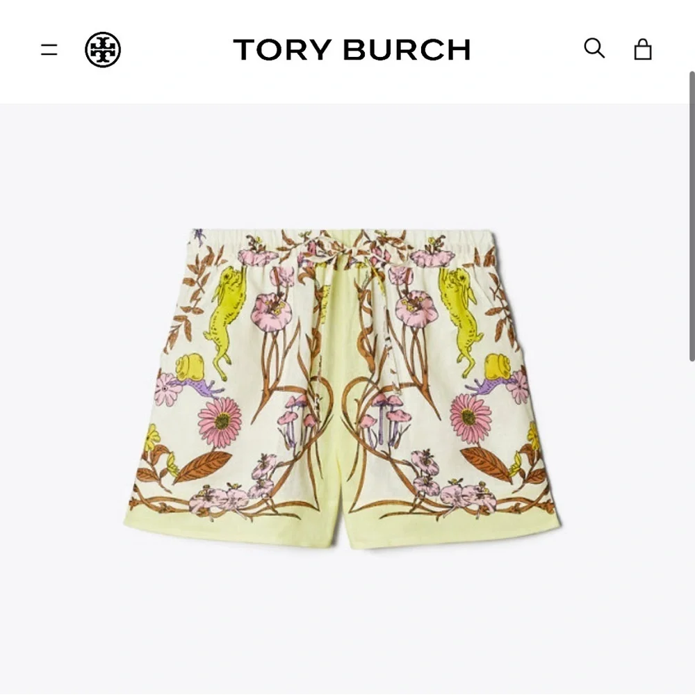 Tory Burch Printed Linen Camp Shorts Floral Print